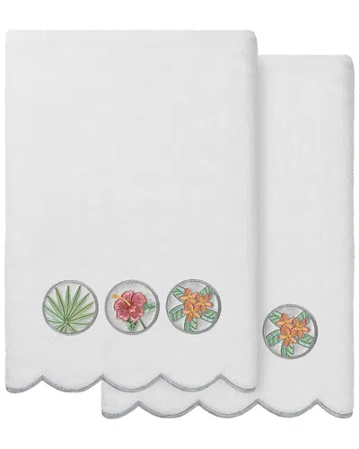 Linum Home Textiles 100% Turkish Cotton Maui Scallop 2pc Embellished Bath  Towel Set In White