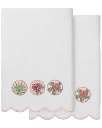 Linum Home Textiles 100% Turkish Cotton Maui Scallop 2pc Embellished Bath  Towel Set In White