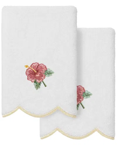 Linum Home Textiles 100% Turkish Cotton Maui Scallop 2pc Embellished Fingertip  Towel Set In White