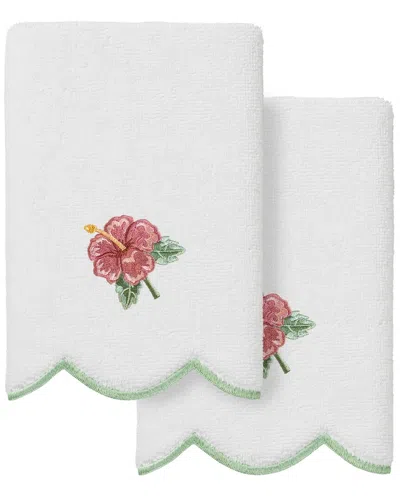 Linum Home Textiles 100% Turkish Cotton Maui Scallop 2pc Embellished Fingertip  Towel Set In White