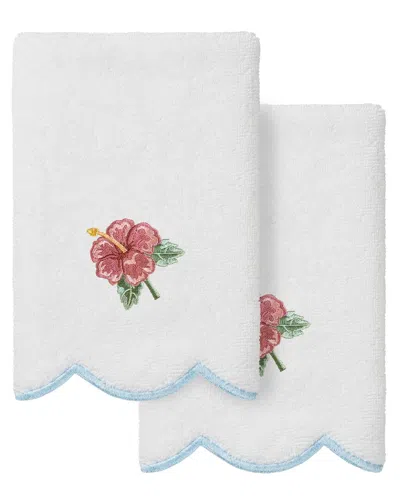 Linum Home Textiles 100% Turkish Cotton Maui Scallop 2pc Embellished Fingertip  Towel Set In White