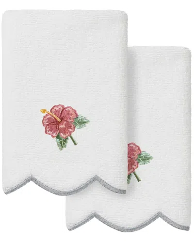 Linum Home Textiles 100% Turkish Cotton Maui Scallop 2pc Embellished Fingertip  Towel Set In White