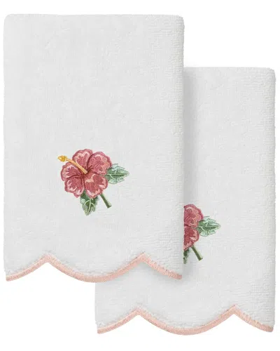 Linum Home Textiles 100% Turkish Cotton Maui Scallop 2pc Embellished Fingertip  Towel Set In White