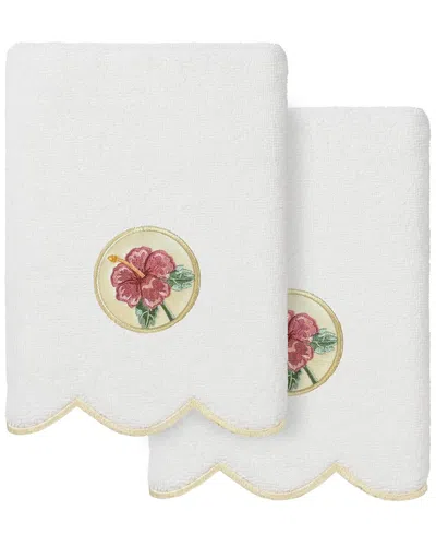 Linum Home Textiles 100% Turkish Cotton Maui Scallop 2pc Embellished Hand  Towel Set In White