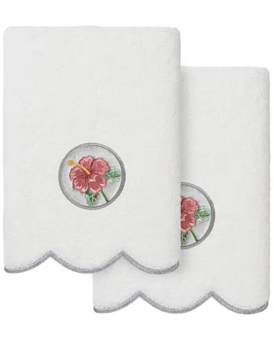 Linum Home Textiles 100% Turkish Cotton Maui Scallop 2pc Embellished Hand  Towel Set In White