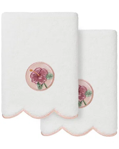 Linum Home Textiles 100% Turkish Cotton Maui Scallop 2pc Embellished Hand  Towel Set In White