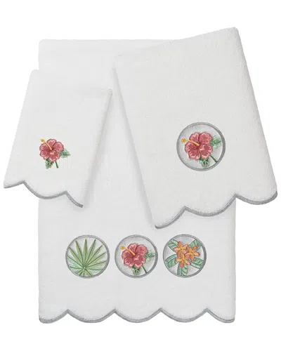 Linum Home Textiles 100% Turkish Cotton Maui Scallop 3pc Embellished Towel Set In White