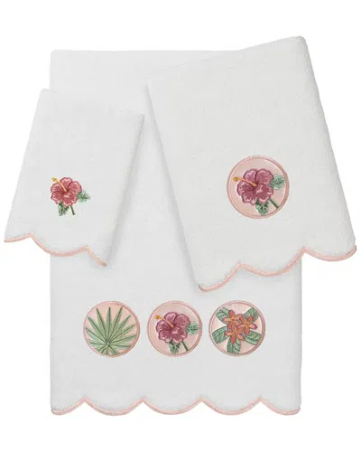 Linum Home Textiles 100% Turkish Cotton Maui Scallop 3pc Embellished Towel Set In Multi