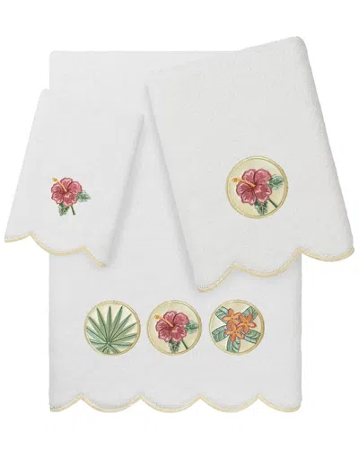 Linum Home Textiles 100% Turkish Cotton Maui Scallop 3pc Embellished Towel Set In White
