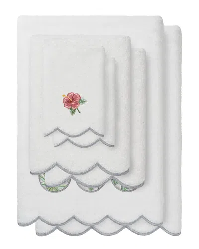 Linum Home Textiles 100% Turkish Cotton Maui Scallop 6pc Embellished Towel Set In White