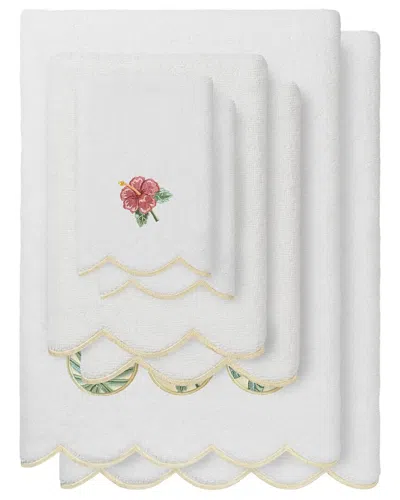 Linum Home Textiles 100% Turkish Cotton Maui Scallop 6pc Embellished Towel Set In White