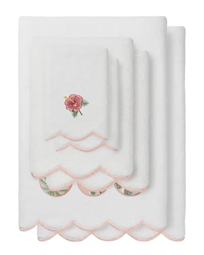 Linum Home Textiles 100% Turkish Cotton Maui Scallop 6pc Embellished Towel Set In White