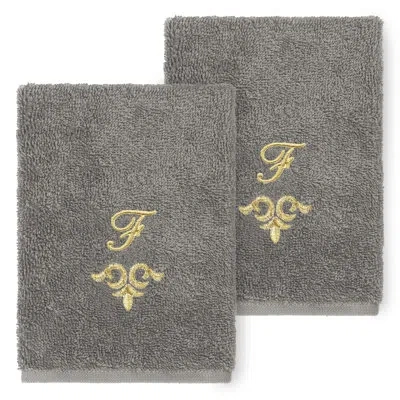 Linum Home Textiles 100% Turkish Cotton Monica 2pc Embellished Washcloth Set In Dark Gray