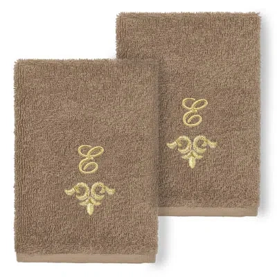 Linum Home Textiles 100% Turkish Cotton Monica 2pc Embellished Washcloth Set In Latte