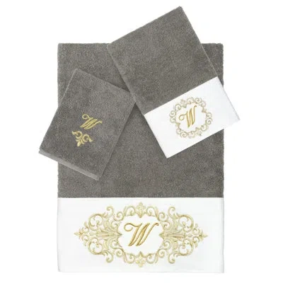 Linum Home Textiles 100% Turkish Cotton Monica Embellished Towel Set In Dark Gray