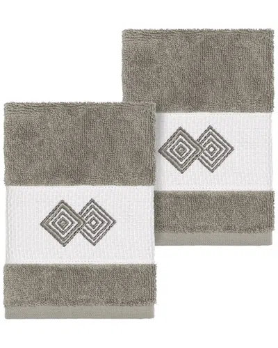 Linum Home Textiles 100% Turkish Cotton Noah 2pc Embellished Washcloth Set In Gray