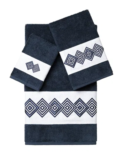 Linum Home Textiles 100% Turkish Cotton Noah 3pc Embellished Towel Set In Blue