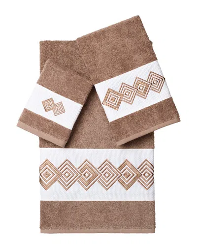 Linum Home Textiles 100% Turkish Cotton Noah 3pc Embellished Towel Set In Brown