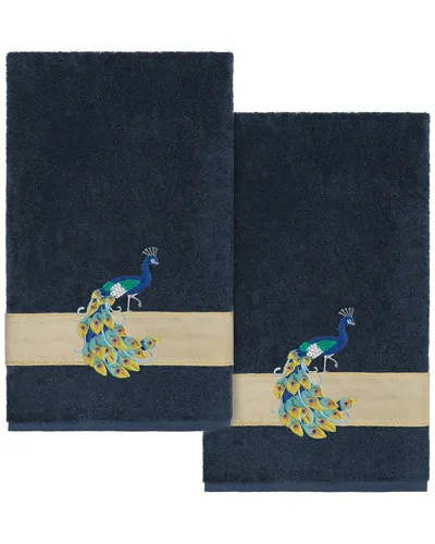 Linum Home Textiles 100% Turkish Cotton Penelope 2pc Embellished Bath Towel  Set In Blue