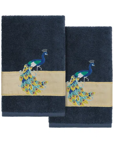 Linum Home Textiles 100% Turkish Cotton Penelope 2pc Embellished Hand Towel  Set In Blue