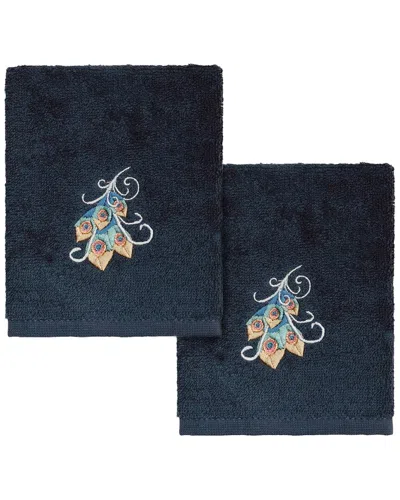 Linum Home Textiles 100% Turkish Cotton Penelope 2pc Embellished Washcloth Set In Blue