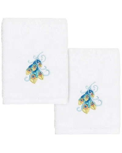 Linum Home Textiles 100% Turkish Cotton Penelope 2pc Embellished Washcloth Set In White
