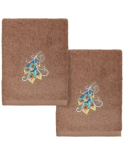 Linum Home Textiles 100% Turkish Cotton Penelope 2pc Embellished Washcloth Set In Brown