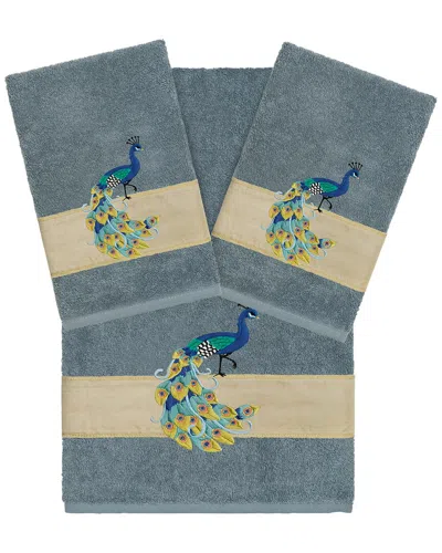 Linum Home Textiles 100% Turkish Cotton Penelope 3pc Embellished Towel Set In Gray