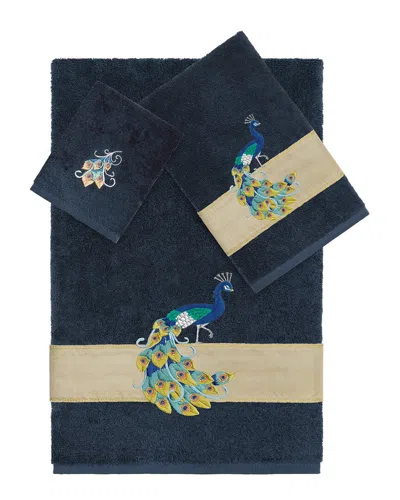 Linum Home Textiles 100% Turkish Cotton Penelope 3pc Embellished Towel Set In Blue