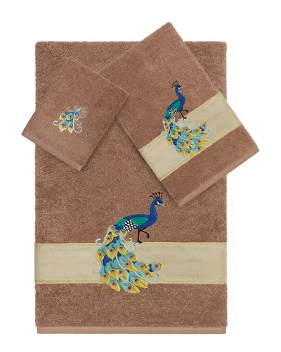 Linum Home Textiles 100% Turkish Cotton Penelope 3pc Embellished Towel Set In Brown