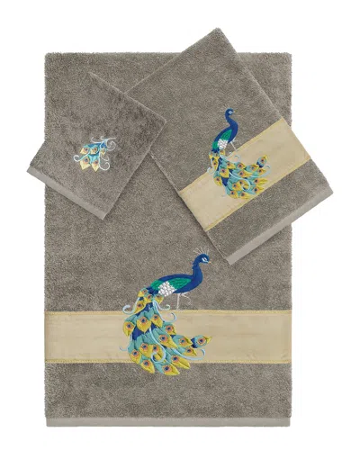 Linum Home Textiles 100% Turkish Cotton Penelope 3pc Embellished Towel Set In Gray