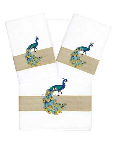 Linum Home Textiles 100% Turkish Cotton Penelope 3pc Embellished Towel Set In White