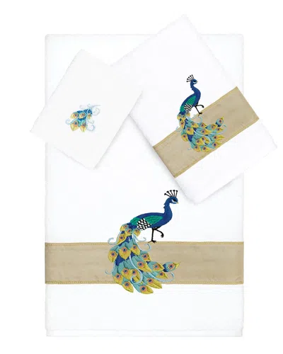 Linum Home Textiles 100% Turkish Cotton Penelope 3pc Embellished Towel Set In White