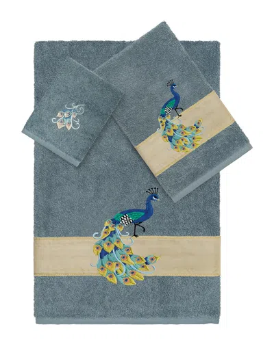 Linum Home Textiles 100% Turkish Cotton Penelope 3pc Embellished Towel Set In Blue