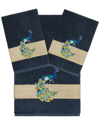 Linum Home Textiles 100% Turkish Cotton Penelope 3pc Embellished Towel Set In Blue