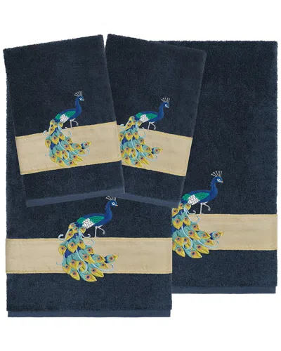 Linum Home Textiles 100% Turkish Cotton Penelope 4pc Embellished Towel Set In Blue