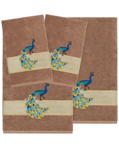 Linum Home Textiles 100% Turkish Cotton Penelope 4pc Embellished Towel Set In Brown