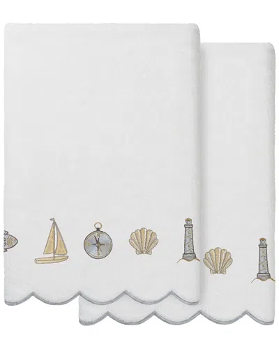 Linum Home Textiles 100% Turkish Cotton Sea Joy Scallop 2pc Embellished Bath  Towel Set In Gray