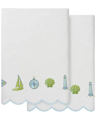 Linum Home Textiles 100% Turkish Cotton Sea Joy Scallop 2pc Embellished Bath  Towel Set In White