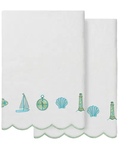 Linum Home Textiles 100% Turkish Cotton Sea Joy Scallop 2pc Embellished Bath  Towel Set In White