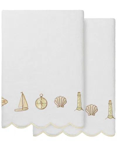 Linum Home Textiles 100% Turkish Cotton Sea Joy Scallop 2pc Embellished Bath  Towel Set In White