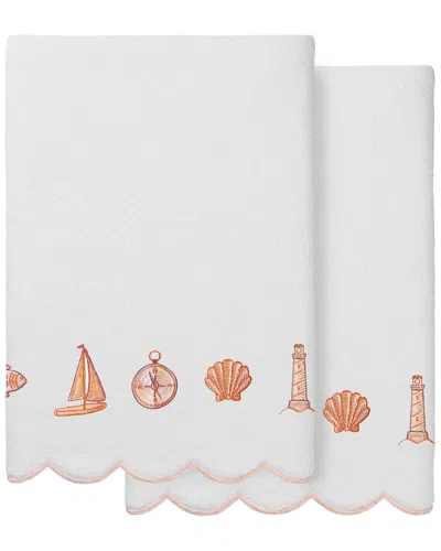Linum Home Textiles 100% Turkish Cotton Sea Joy Scallop 2pc Embellished Bath  Towel Set In White