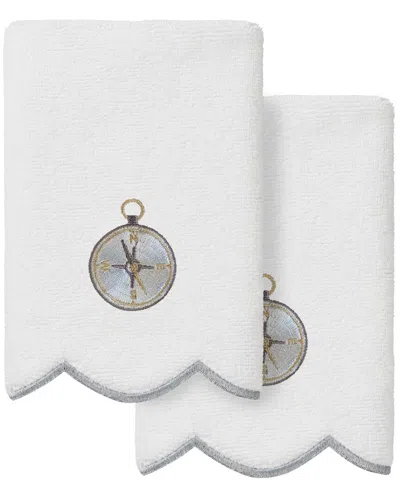 Linum Home Textiles 100% Turkish Cotton Sea Joy Scallop 2pc Embellished  Fingertip Towel Set In White