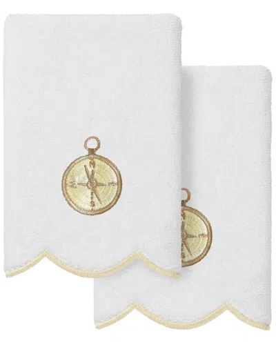 Linum Home Textiles 100% Turkish Cotton Sea Joy Scallop 2pc Embellished  Fingertip Towel Set In White