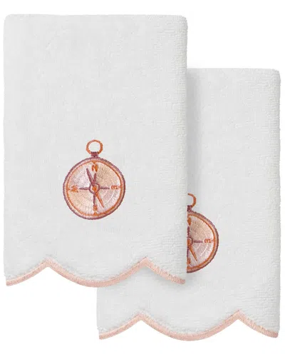 Linum Home Textiles 100% Turkish Cotton Sea Joy Scallop 2pc Embellished  Fingertip Towel Set In White