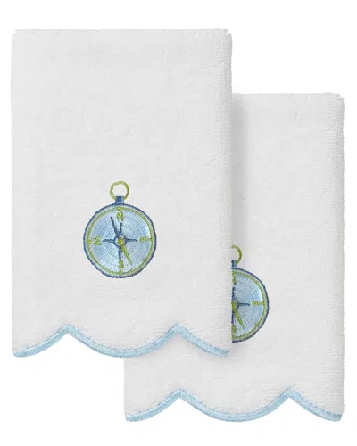 Linum Home Textiles 100% Turkish Cotton Sea Joy Scallop 2pc Embellished  Fingertip Towel Set In White