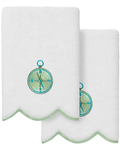Linum Home Textiles 100% Turkish Cotton Sea Joy Scallop 2pc Embellished  Fingertip Towel Set In White