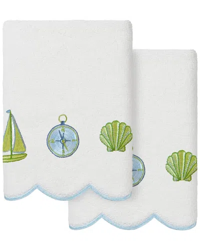 Linum Home Textiles 100% Turkish Cotton Sea Joy Scallop 2pc Embellished Hand  Towel Set In Green