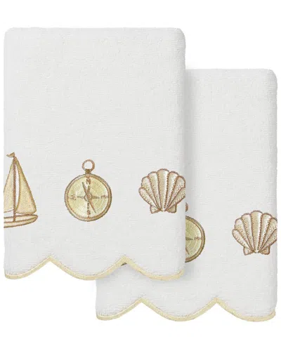 Linum Home Textiles 100% Turkish Cotton Sea Joy Scallop 2pc Embellished Hand  Towel Set In White