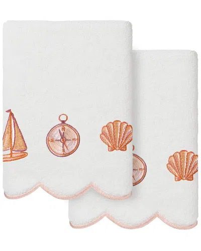 Linum Home Textiles 100% Turkish Cotton Sea Joy Scallop 2pc Embellished Hand  Towel Set In White